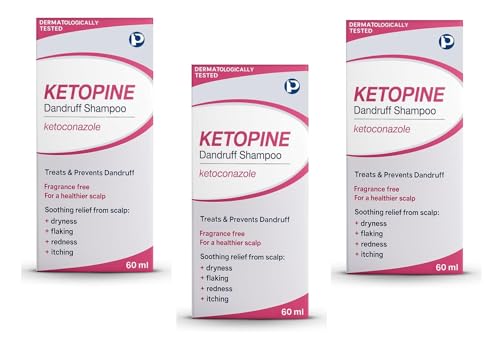 Anti-Dandruff Shampoo Ketopine with Ketoconazole 2% - Medicated Itchy Scalp and Flaky Scalp Treatment for Seborrheic Dermatitis, Fragrance-Free medicated ketoconazol shampoo 3 x 60ml
