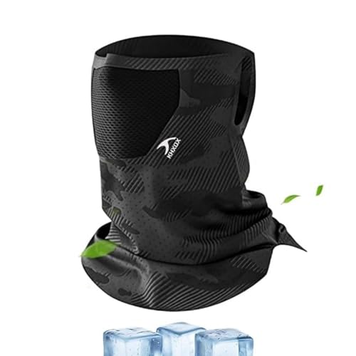 Image of PROBEROS Sun Protection Face Mask for Bikers, Ice Silk UV Protection UPF 50+ Riding Face Mask Neck Cover, Ventilated Extended Face Cover with Ear Loops for Bike Riding, All Outdoor Sports-Black