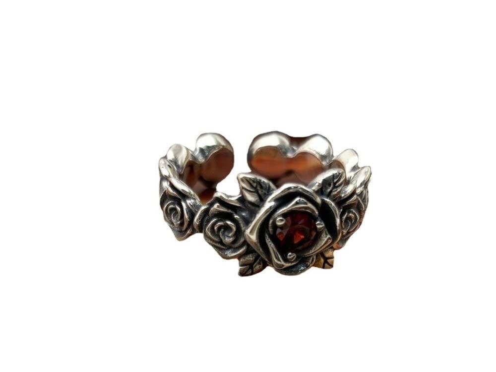 Anelli D'Argento,Anelli In Argento Sterling Da Donna 925 Anelli Regolabili Con Fiore Di Rosa Spine Retrò Punk Regolabile Anelli Per Abiti Anello Di Fidanzamento Regali Per Ragazze Anelli Di Eternit