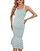 AISWI 2023 Smocked Maternity Midi Dress Summer Floral Bodycon Baby Shower Puff Sleeve Strappy Square Neck Ruffle Mermaid, Blue Floral, Sleeveless, Large