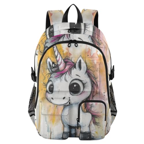 Mochila de viaje para laptop de 17.5" con diseño de unicornios blancos para niños