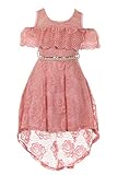 Big Girls Rose Off Shoulder Hi-Lo Floral Lace Rhinestone Flower Girl Swing Summer Dress USA 2176 Siz