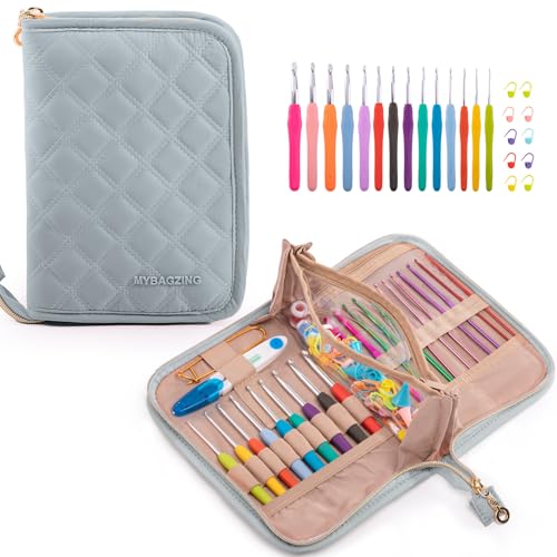 Image of MYBAGZING Crochet Hook Set with Storage Case - 14 Ergonomic Crochet Hooks(2mm(B)-10mm(N), 10 Stitch Markers, Crochet Organizer for Crochet Needles, Accessories, and Supplies