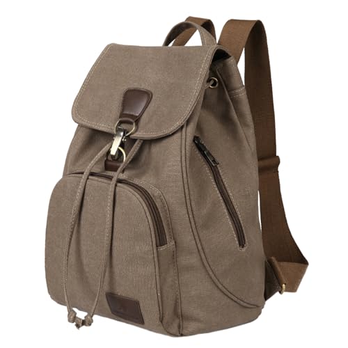 Elegante mochila de lona marrón para mujer confeccionada con acabados de alta resistencia