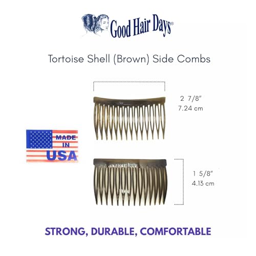 Good Hair Days Side Combs – 2 7/8″ Anti‑Slip Side Combs for All Hair Types, Bridal Jewelry & Daily Styling Accessory for Secure Updos – Tortoise Brown, Set of 2 - Thumbnail 2