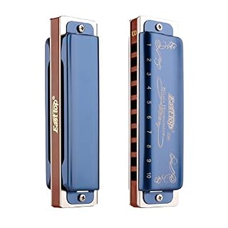 Professional Harmonica Blues Key of B 10 Hole 20 Tone Heavy Duty with Case & Cleaning Cloth for Professional Player, Beginner, by Eison-East Top,Blue,Best Gift – Image 3