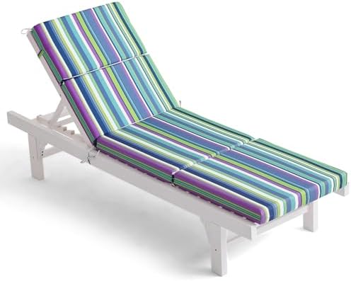 Qirroboni Outdoor Chair Cushion, High-Density Foam Patio Chair Cushion with Ties, Water Repellent, Fade Resistant, Garden, Lawn, Pool & Beach Recliner Chairs Cushions, 75x22.5x3 Inch, Stripe Blue