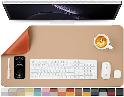 Dual Sided Leather Desk Mat - Waterproof Desk Pad for Office and Home - Desk Organization and Accessories - Ideal for Large Mouse Pad and Desk Mats on Top of Desks(Apricot+Orange,31.5"x 15.7")