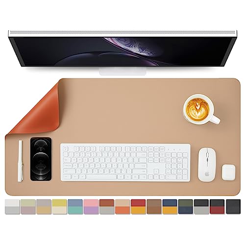 Dual Sided Leather Desk Mat - Waterproof Desk Pad For Office And Home - Desk Organization And Accessories - Ideal For Large Mouse Pad And Desk Mats On Top Of Desks(Apricot+Orange,31.5"X 15.7") #TOP3