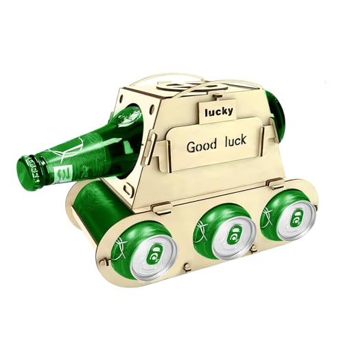 ZHAO GE Personalisierter Flaschenträger Holz im Tank-Design, Träger für Flaschen Holz 4er, Biergeschenke für Männer, Kreative Geschenkidee für Bierliebhaber
