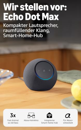 Amazon Echo Dot Max (neueste Generation), Lautsprecher mit raumfüllendem Klang und integriertem Smart-Home-Hub, Graphit, mit Alexa+ Early Access