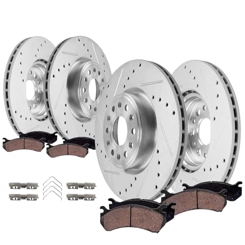 Detroit Axle - Brake Kit for 2019-2025 Ram 1500 Drilled and Slotted Disc Brake Rotors Ceramic Brakes Pads with Hardware 2020 2021 2022 2023 2024 Replacement