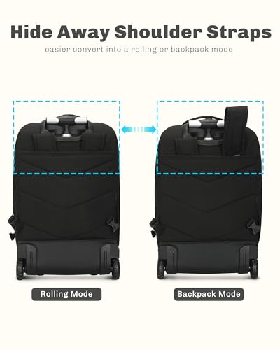 Image of Hynes Eagle 2 in 1 Travel Backpack Set Rolling Backpack with Wheels Carry on Luggage 43L with Personal Item Bag for Men Women 17 inches Laptop Backpack Jet Black