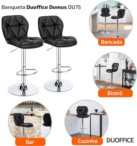Kit 02 Banqueta Alta Estofada Giratória Regulagem de Altura Duoffice Domus DU75