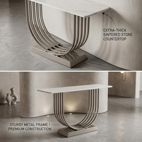 Mesa de consola de piedra sinterizada con base metálica resistente de 120cm 7