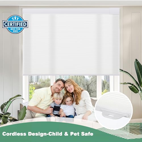 Tonature No Drill Cellular Shades for Indoor Windows, Thermal Insulating & Noise Reducing Honeycomb Blinds, Cordless Free Stop Blinds Light Filtering, White, 35 1/2" W x 64" H by Tonature - Image 6