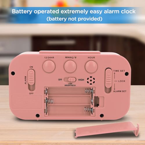 Image of Peakeep Night Light Digital Alarm Clock with Indoor Temperature, Battery Operated Desk Small Clock (Light Salmon Pink)