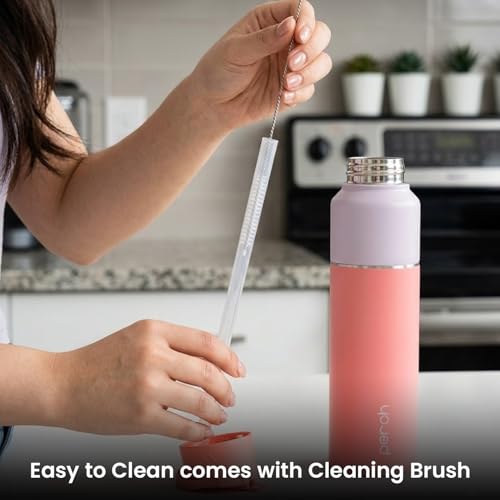 Image of Perch Magic Stainless Steel Water Bottle 1 Ltr | ISI Certified | Single Wall Fridge Bottle | Dual Cap & Straw Cleaner | BPA Free | for Travel, Gym, School & Home | Pink | Crafted by Pexpo