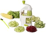 Kwirkythings - Espiralizador de verduras con 4 cuchillas de mano fuerte y resistente, cortador en espiral vegetal, fideos y espagueti para comidas bajas en carbohidratos, paleo/gluten