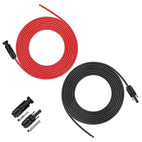 iGreely 20 Feet 12AWG Solar Extension Cable with Solar Panel Female and Male Connector Solar Panel Adapter 12 Gauge (20FT Red + 20FT Black)