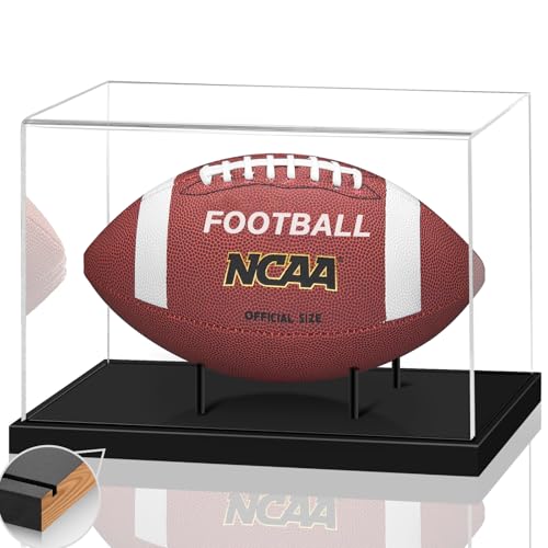 Football Display Case, Acrylic Football Case Clear, UV Protected Display Case with Solid Wood Base Stand for Full Size Signed Football Holder for Football Fans & Collectors