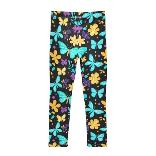senya Girls Printed Leggings Yoga Pants Blue Yellow Butterflies Pattern for Kids in 4t to 10 Years, 4T2
