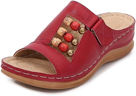 zevanjewel Womens Sandals Comfortable Wedges Open Toe Sandals Platform Slides Bohemian Beach Sandals Slip On Wedge Sandals Summer Casual Shoes for Women Red Size 8