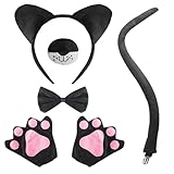 Hayner-Seek Halloween Black Cat Ear Headband with Bow Tie Tail Set Costume for Girls Women Party Cosplay Decoration Accessories