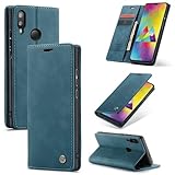 SLWYF Handyhülle für Samsung Galaxy M20 Hülle Premium Lederhülle Klappbar Flip Hülle Tasche Magnet Kartenfach Standfunktion Klapphülle Schutzhülle für Samsung Galaxy M20, Blaugrün