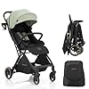 Gravity Folding Baby Stroller – Portable Travel Toddler Stroller w/Adjustable Backrest, Canopy & Cup Holder, Lightweight and UV Protected, One-Hand Automatic Folding – Green