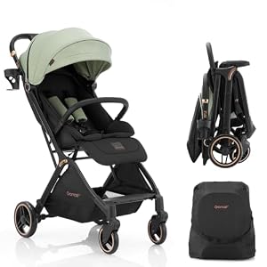 Gromast Gravity Folding Baby Stroller – Portable Travel Toddler Stroller w/Adjustable Backrest, Canopy & Cup Holder, Lightweight and UV Protected, One-Hand Automatic Folding – Green