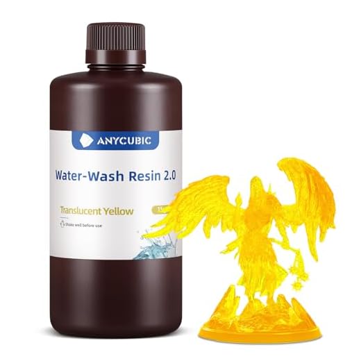 ANYCUBIC Water Washable 3D Printer Resin 2.0, 405nm High Precision 3D Resin, Low Shrinkage Photopolymer Resin for 4K/8K/12K Capable LCD DLP Resin 3D Printer (Clear Yellow, 1000g)