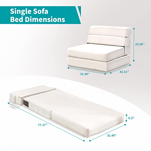 Balus Triple Fold Down Sofa Bed,Single Size Sleeper Sofa 2 In1 Tri-Fold Floor Couch For Living Room, Foam Foldable Mattress Convertible Upholstered Chaise Lounge, Folding Futon Guest Bed #TOP2