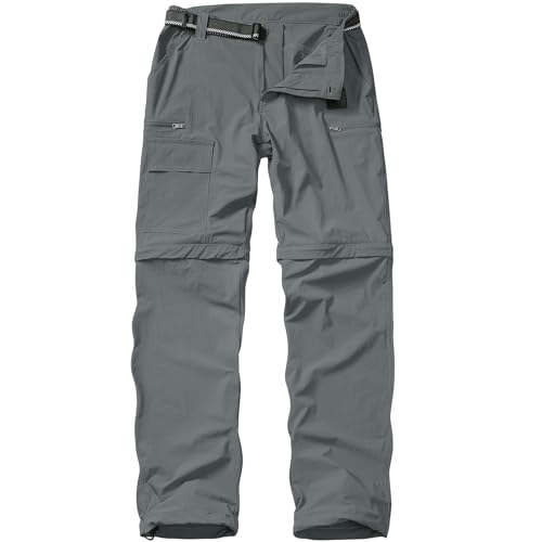 Mens Hiking Pants Cargo Safari Pants for Men Convertible Stretch Quick Dry Zip Off Outdoor Water Resistant with Cargo Pockets (2288 Grey 38)