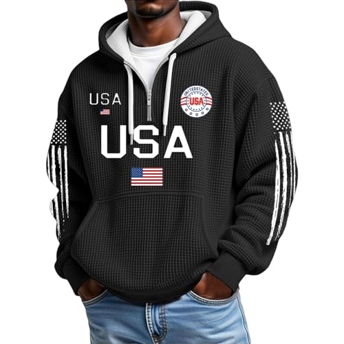 Sudadera con capucha holgada de aniversario usa negra manga larga parka 1