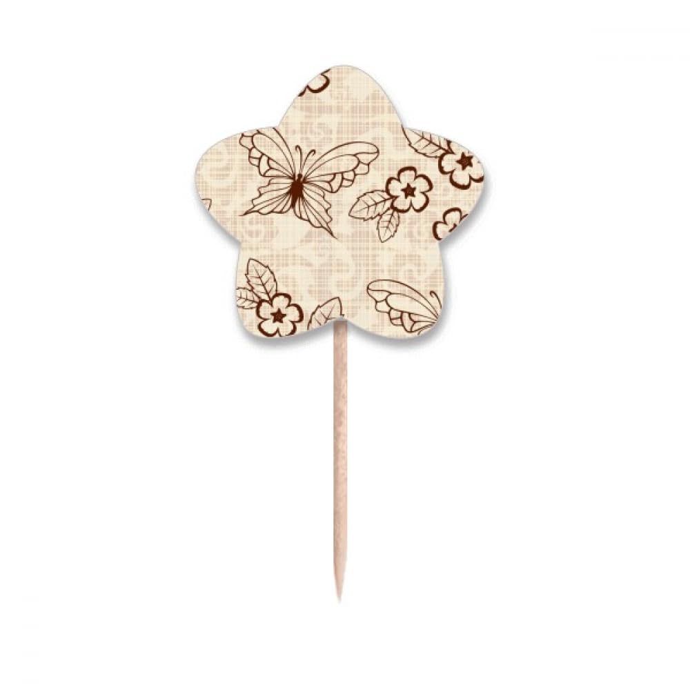 Cure-dents vintage marron décoration cupcake fleur étoile pour buffet