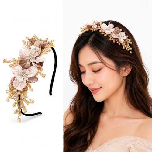 Image of Samyak Pearl & Crystal Hair Band Accessories For Women & Girls, Stylish Tiara Headband For Wedding Party Juda Bun Fashion For Bridal Hair Decoration Accessory