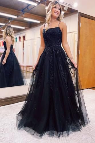 Spaghetti Strap Fairy Prom Dresses Glitter Tulle Ball Gown Lace Appliques Wedding Dresses Backless Formal Evening Gowns2