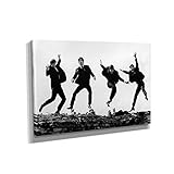 Black & White The Beatles Jumping Canvas Art Wall Art Home Decor (18in x 12in Gallery Wrapped)