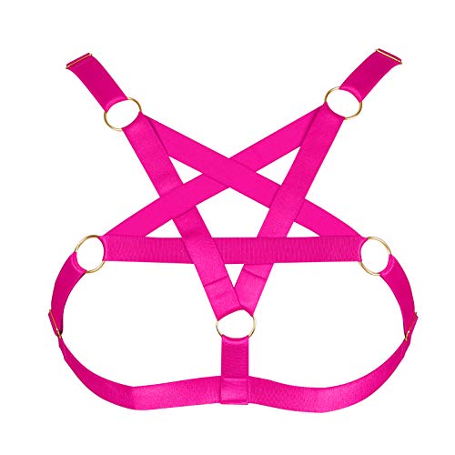 BBOHSS Donne Body Harness Pentagram Reggiseno Elastico Regolabile Gotico Carnevale Plus Size Regolabile Accessori Abbigliamento (Rosa Rossa)