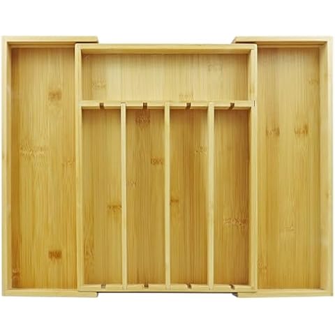 cutesun 5-7 Slots Adjustable Kitchen Drawer Organizer for Large Cooking Utensils Cutlery, Bamboo Kitchen Drawer Organization Cutlery Tray with Drawer Dividers for Kitchen Flatware (5-7 Slots) Cover