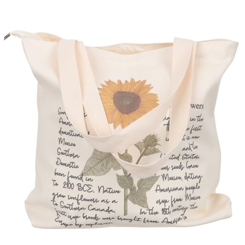 IMIKEYA Diseño reutilizable grande para mujer con bolsa de lona floral elegante hombro beige y compras, viajes y uso diario
