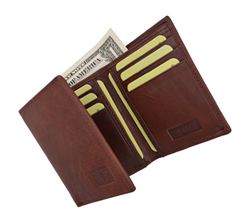 Mens High Qualit Genuine Leather Card Holder Trifold Wallet with Outside ID Window4
