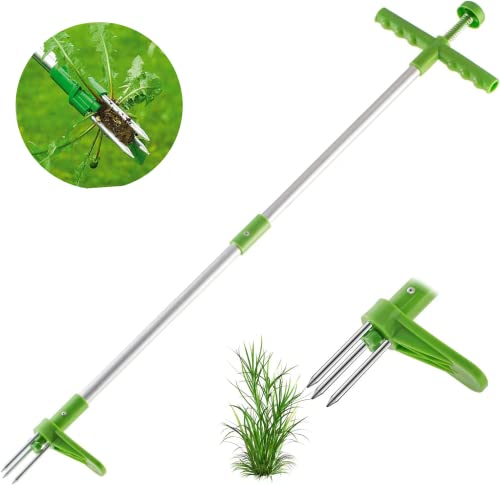 Yomaxerスタンドアップ草刈り機 長さ100cmの強化アルミ合金棒手動除草機 ステンレス製 3本爪付き 草取り道具 立ったまま 草取り器 高力ペダル付除草機手動工具 耐久力の強い 農事用 雑草取り器具 植物の根の除去草刈り機 日本語取扱説明書付き