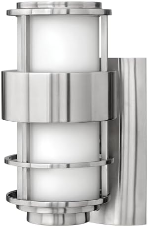 Hinkley Saturn 12" Outdoor Wall Mount Lantern, Stainless Steel, Etched Opal Glass, Modern, Stainless Steel Finish