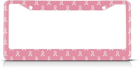Pink Breast Cancer Ribbons License Plate Frame Auto Tag Frames Universal License Plates Holder 2 Holes Cute Pattern Decorative Car Truck Motorcycle License Plates Tag for Men Women