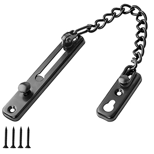 Cadena de puerta de seguridad de acero inoxidable, cadena deslizante de seguridad para puerta, antirrobo de seguridad para puertas, puertas internas y ventanas negras Cover