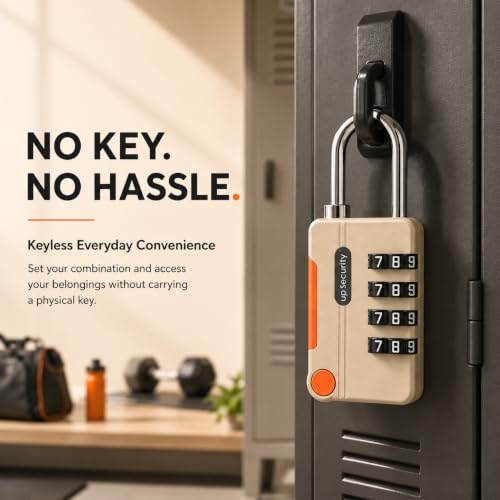 Image of Karomouj 4-Digit Combination Padlock | Metal Keyless Locker Lock for Gym, School, Dorm, Luggage, Cabinet, Bag & Key Storage | Gray | Pack of 1