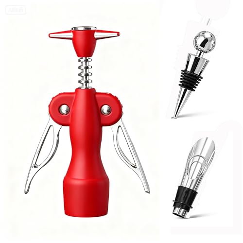 Juego De Sacacorchos Inspirado En La Belleza Con Tapón De Botella Y Aireador, Diseño De Doble Ala Red Beauty