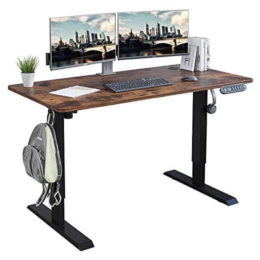Radlove Electric Standing Desk 48 x 24 Inches, Height Adjustable Computer Desk Sit Stand Desk Home Office Desks with Splice Board and A Under Desk Cable Management Tray, Rustic Brown Top/Black Frame